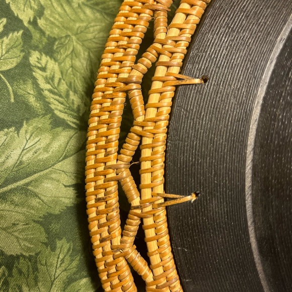 5310-OTT Tribal Hand Woven Rattan Bowl Dark Wooden Base Mother of Pearl Design - Picture 12 of 12